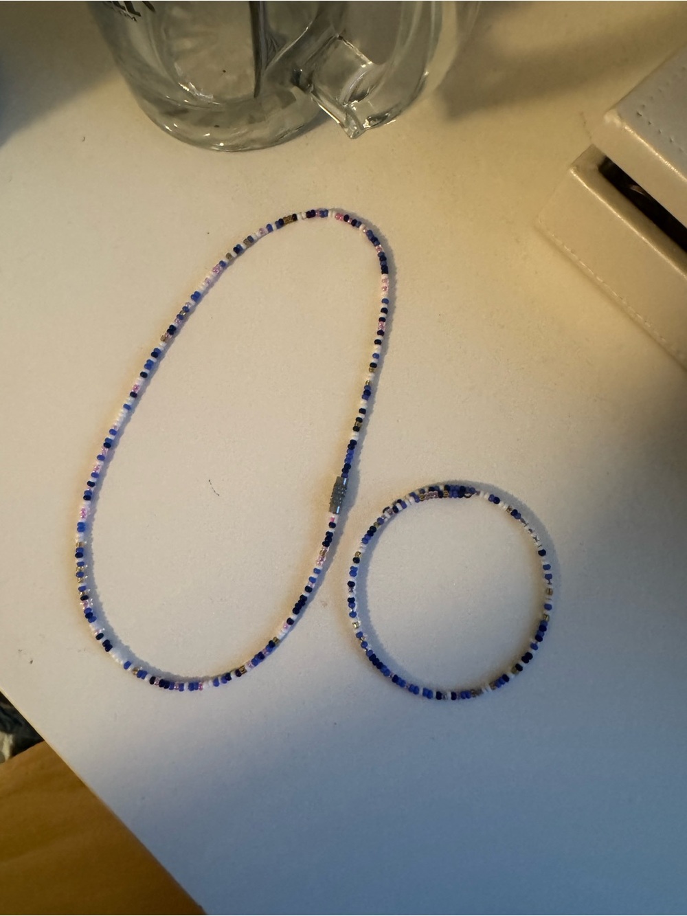 Delicate Blue Beaded Necklace and Bracelet Set by